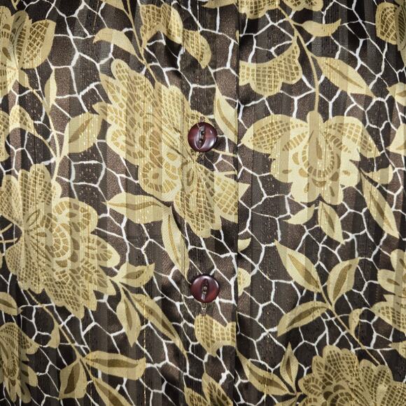 Selene Sport Womens 2X Top Button Up Floral Leaf Tropical Earth Tone Statement - Picture 4 of 11